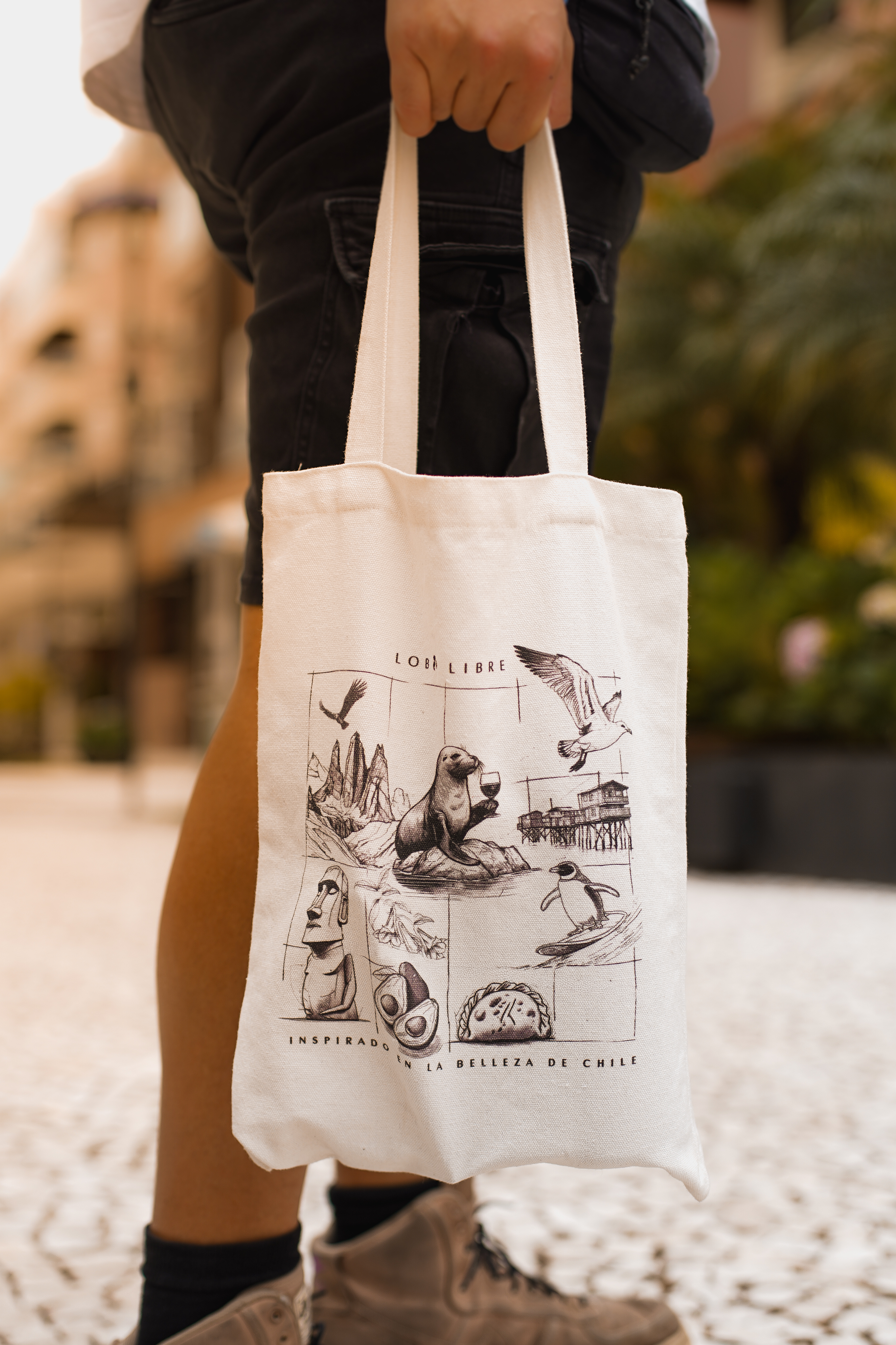 Tote de algodón con cuadritos